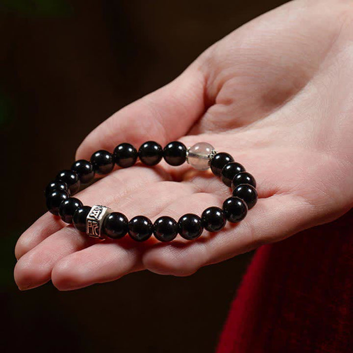 Chinesisches Sternzeichen Natal Buddha 925 Sterling Silber Schwarzer Obsidian Mondstein Stärke Armband - image 3