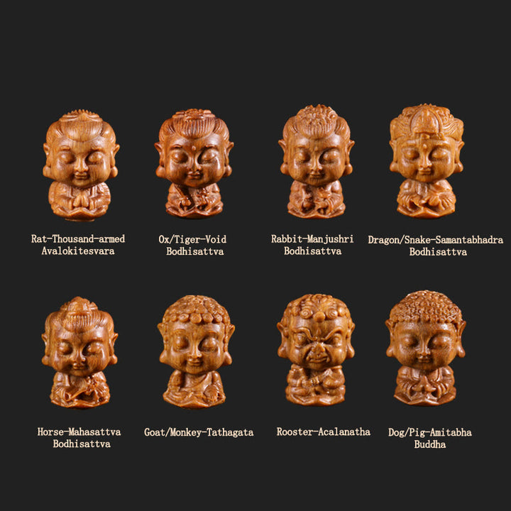 Buddha Stones Chinesisches Tierkreiszeichen, Buddha, Lotusblume aus grünem Sandelholz, graviert, positive Heimdekoration - image 3