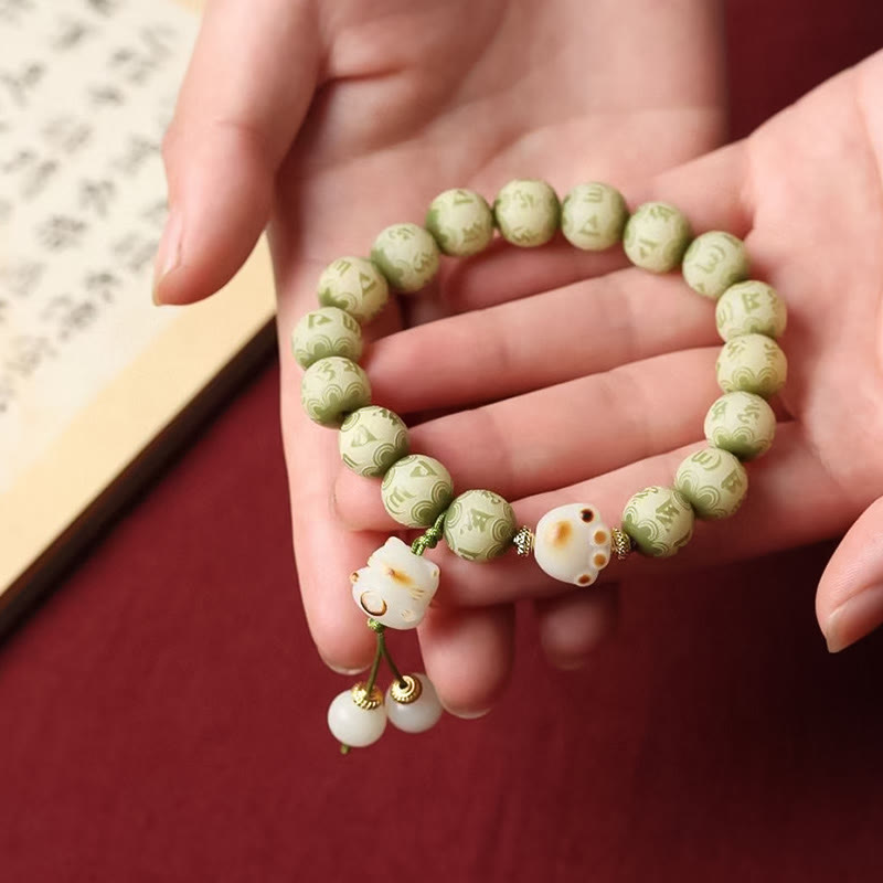 Buddha Stones, grüner Bodhi-Samen, Katzenpfote, Om Mani Padme Hum, graviertes Weisheitsarmband - image 8