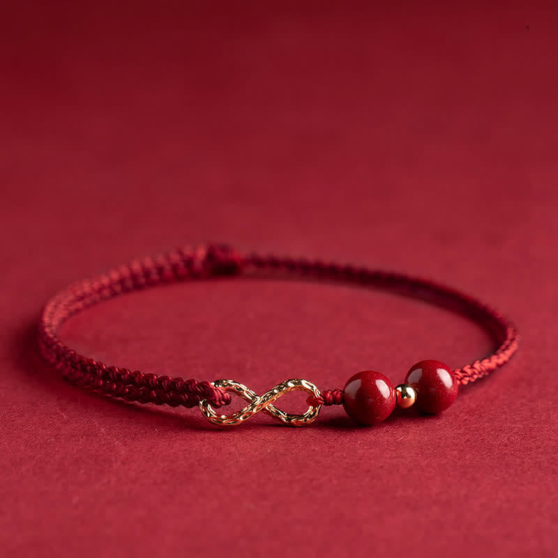 Buddha Stones Zinnober Segen Rote Schnur Goldenes Unendlichkeitssymbol Armband Fußkettchen - image 1