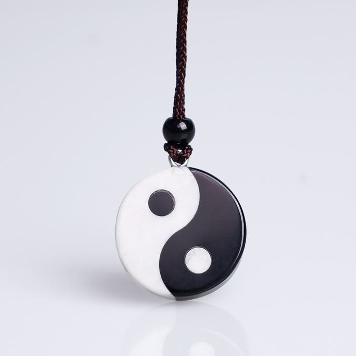 Buddha-Steine, natürlicher schwarzer Obsidian, Weiß Türkis, Yin Yang, Erfüllung, Stärke, Halskettenanhänger