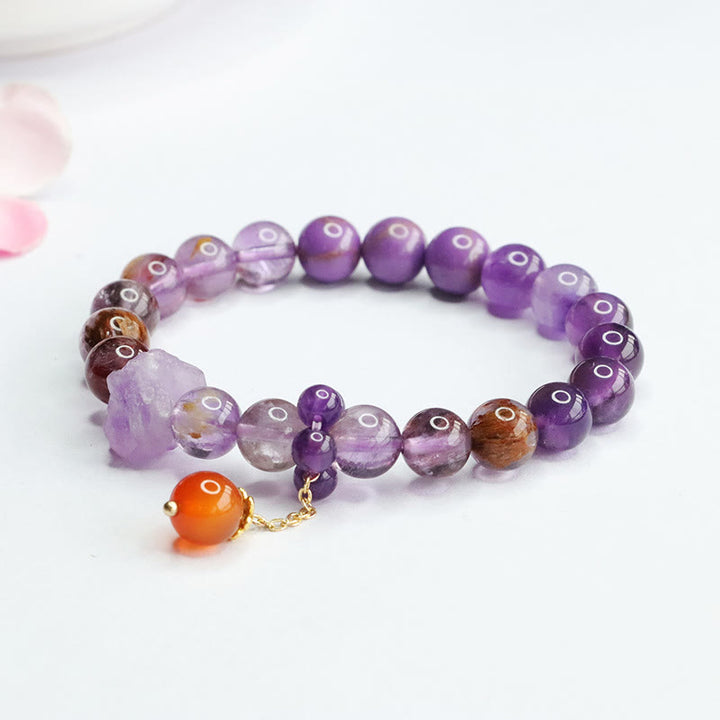 Buddha Stones Armband mit natürlichem Amethyst und violettem Phantom-Edelstein, spirituelles Bewusstsein