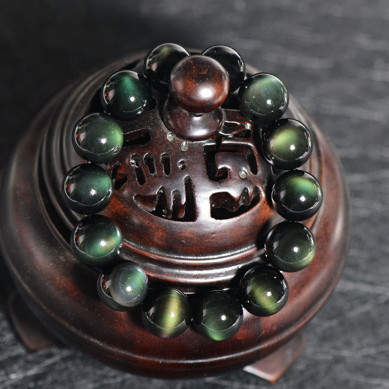 Buddha Stones natürliches grünes Auge-Obsidian-Reichtumsarmband - image 2