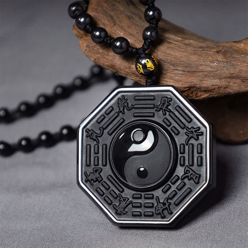 Buddha Stones Schwarzer Obsidian-Stein-Yin-Yang-Anhänger-Halskette - image 2