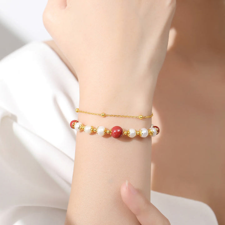 Buddha Stones 925 Sterling Silber Perlen-Zinnober-Weisheitsperlen-Doppelschicht-Kettenarmband - image 2