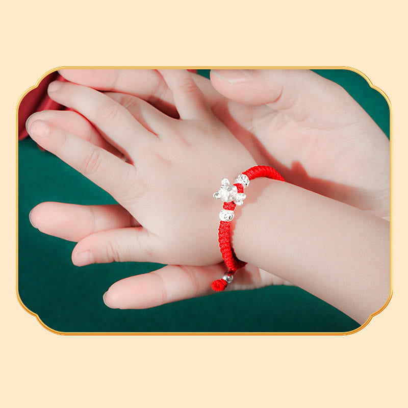 Buddha Stones 999 Sterling Silber Chinesisches Sternzeichen Rotes Seil Glück Handgefertigtes Kinderarmband - image 5