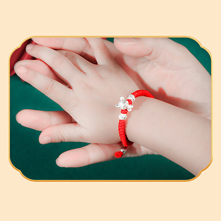 Buddha Stones 999 Sterling Silber Chinesisches Sternzeichen Rotes Seil Glück Handgefertigtes Kinderarmband - image 5