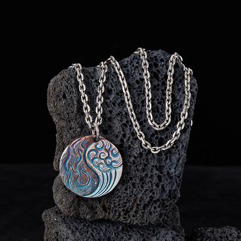 Buddha Stones 990 Sterling Silber Yin Yang Wasser- und Feuer-Balance-Halskettenanhänger - image 2