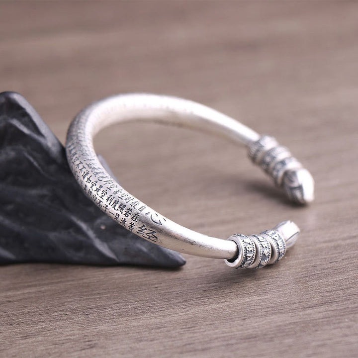 Buddha Stones 999 Sterling Silber Herz Sutra Om Mani Padme Hum Gravur Frieden Reinheit Armband Armreif