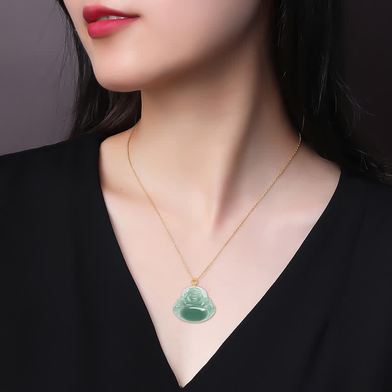Lachender Buddha Halskette Anhänger aus natürlicher Jade, Wohlstand, Fülle - image 4