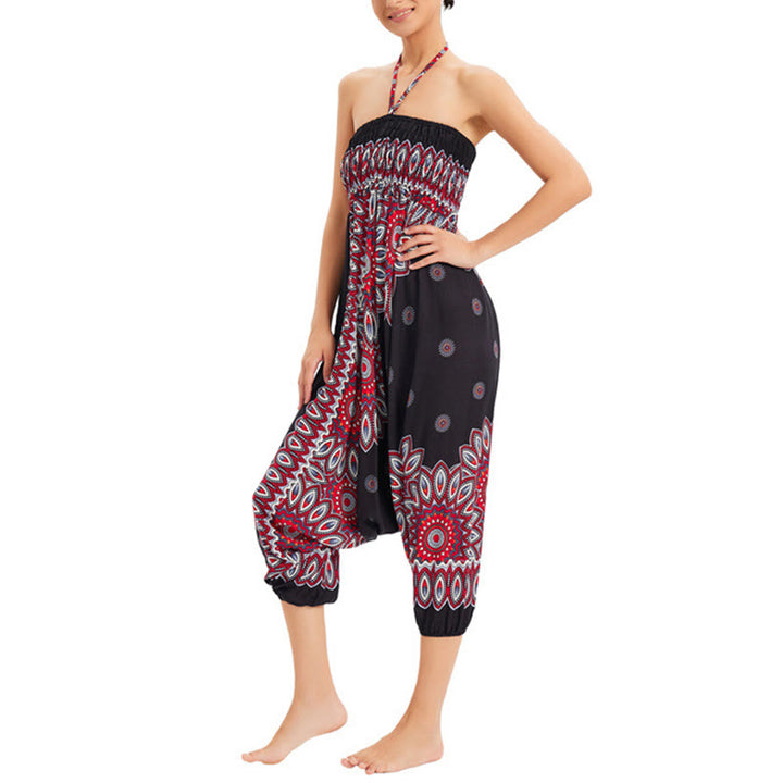 Buddha Stones Zwei Stile Tragen Sonnenblumen Locker Gesmokt Haremshose Overall Hohe Taille Hose