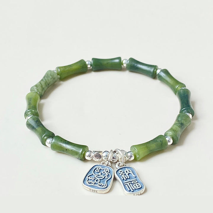 Buddha Stones Armband aus 925er-Sterlingsilber, Bambus-Jade, Glückskatze, Fu-Charakter, Glücksfülle - image 4