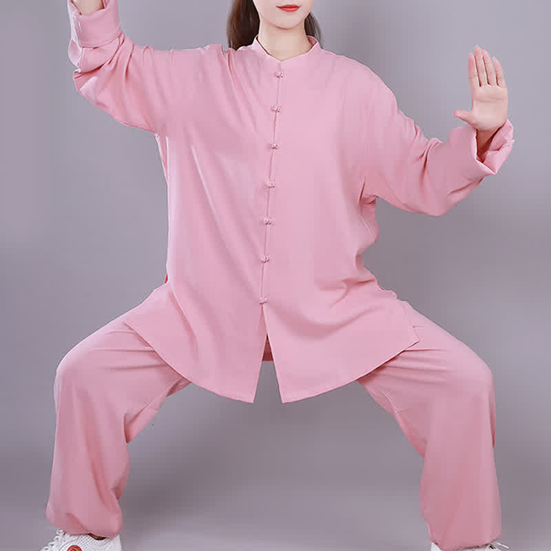 Tai Chi Qigong Meditation Gebet Spirituelle Zen Praxis Unisex Baumwoll-Leinen-Kleidungsset - Rosa - Langarm - US14， UK/AU18，EU46 (3XL)  - image 11