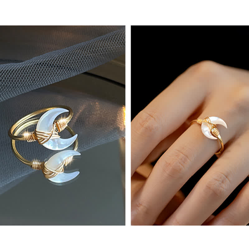 Buddha Stones Natürlicher Tridacna-Stein Mond 14K Gold Segensring - image 10