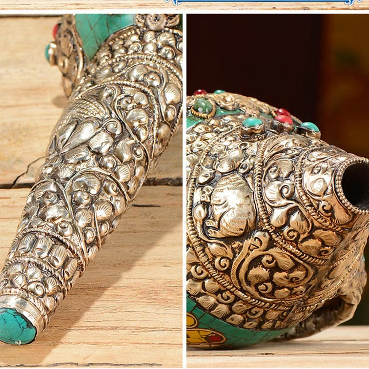 Tibetische handgefertigte gravierte Shankha Doppel-Dorje-Buddha-Muschelmuschel, Reichtum, positive Dekoration - image 6
