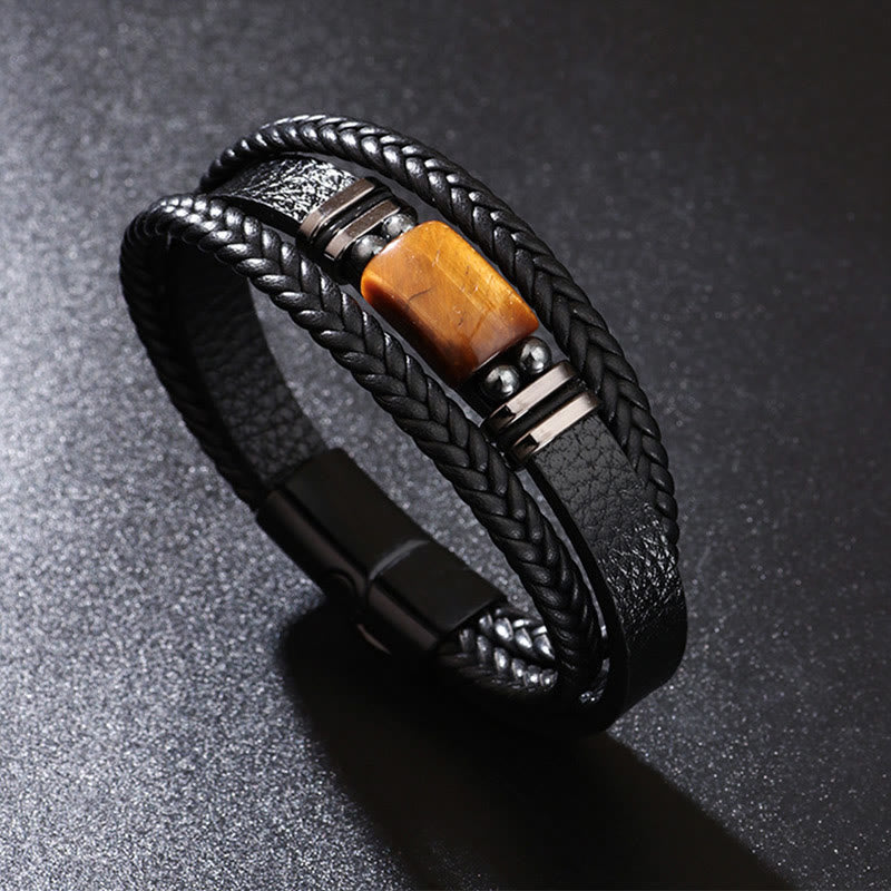 Buddha Stones Tiger Eye Power Magnetschnalle Mehrschichtiges Lederarmband - image 2