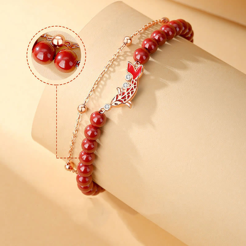 Buddha Stones 925 Sterling Silber Glücks-Koi-Fisch-Zinnober-Zirkon-Wohlstands-Doppelschicht-Kettenarmband - image 2