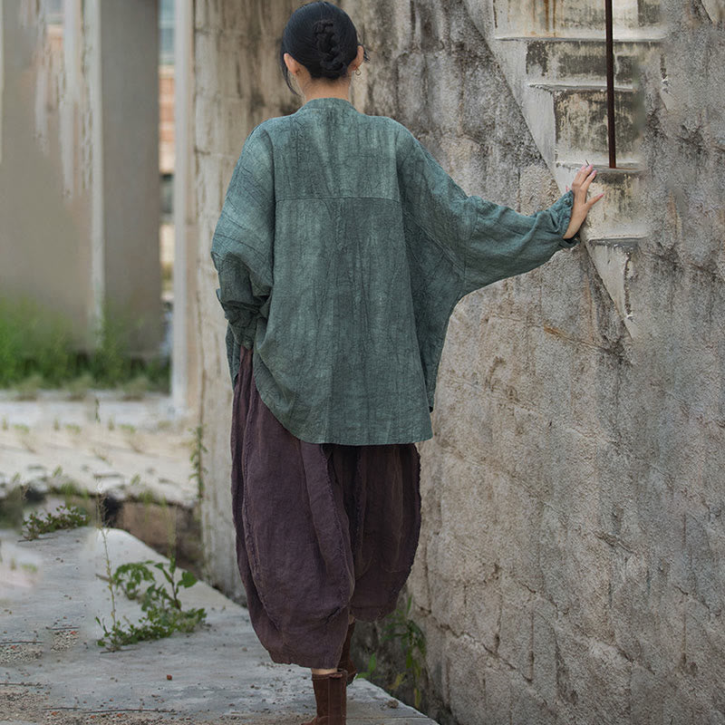 Buddha Stones Batik-Jacke mit Froschknöpfen, langärmelig, Zen-Meditation, offene Vorderseite