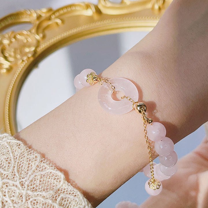 Buddha Stones natürliches rosa Kristall-Friedensschnalle-Liebes-Charm-Armband - image 3