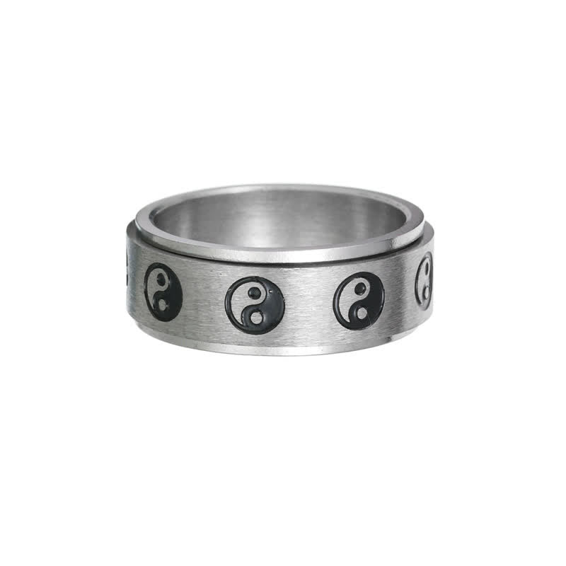 Buddha Stones Yin Yang Balance-Ring aus Titanstahl, drehbar