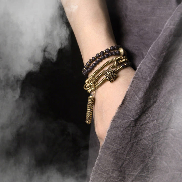 Buddha Stones ​​Vintage Lavastein Messing Kupfer Heilendes mehrlagiges Armband - image 1