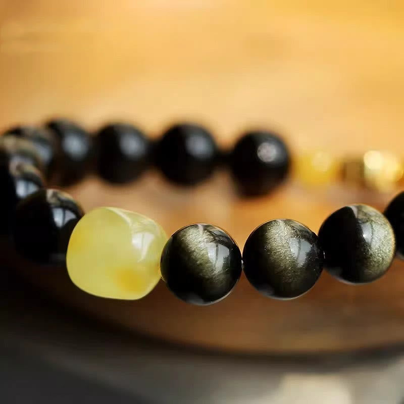 Armband mit Buddha Stonesn, 925er-Sterlingsilber, chinesisches Sternzeichen, Natal-Buddha, natürlicher Goldglanz, Obsidian-Bernstein, Reichtumsschutz-Armband - image 4
