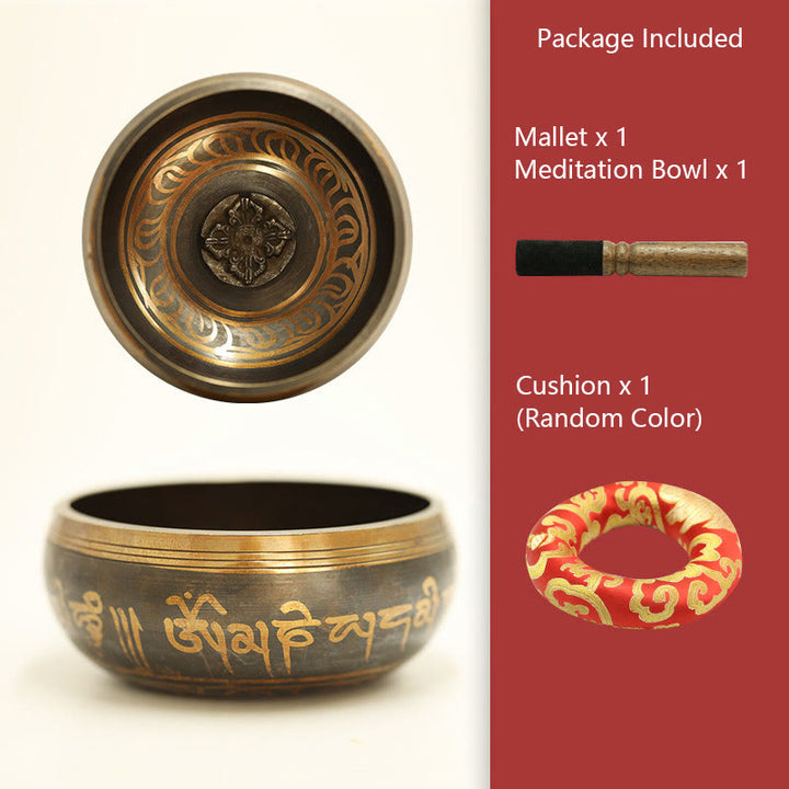 Buddha Stones Tibetische Meditationsschale für Heilung und Achtsamkeit Om Mani Padme Hum Klangschale - 9,5 cm (3,74 CM) (Klangschale, Schlägel und Kissen in zufälliger Farbe) - image 8