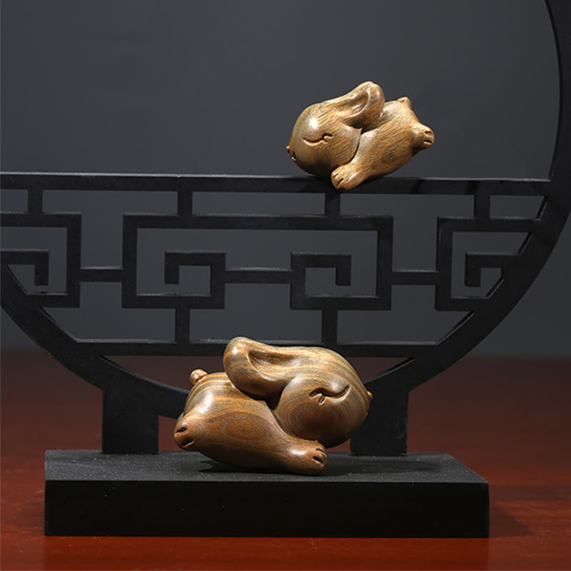 Buddha Stones Green Sandelwood Small Mini Cute Rabbit Bunny Peace Dekorationen - image 13