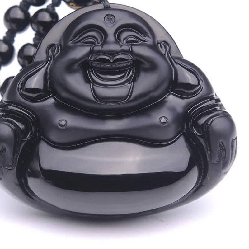 Halskette mit Anhänger „Lachender Buddha“ aus schwarzem Obsidian von Buddha Stones - image 8
