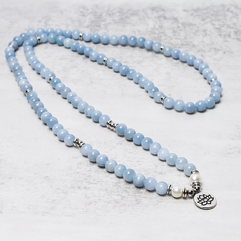 Buddha Stones 108 Mala Perlen Aquamarin Heilarmband