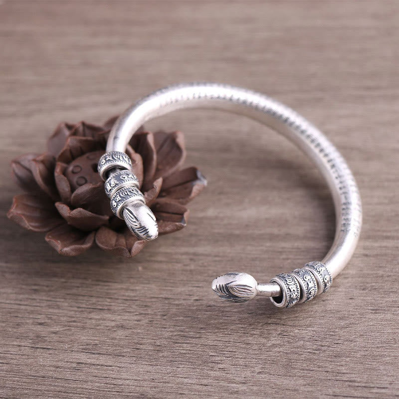 Buddha Stones 999 Sterling Silber Herz Sutra Om Mani Padme Hum Gravur Frieden Reinheit Armband Armreif - image 1