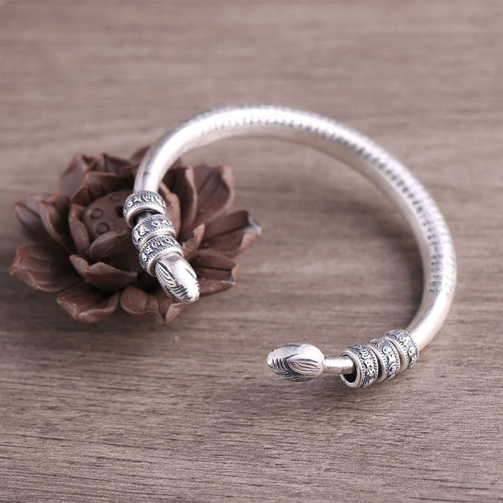 Buddha Stones 999 Sterling Silber Herz Sutra Om Mani Padme Hum Gravur Frieden Reinheit Armband Armreif - image 1