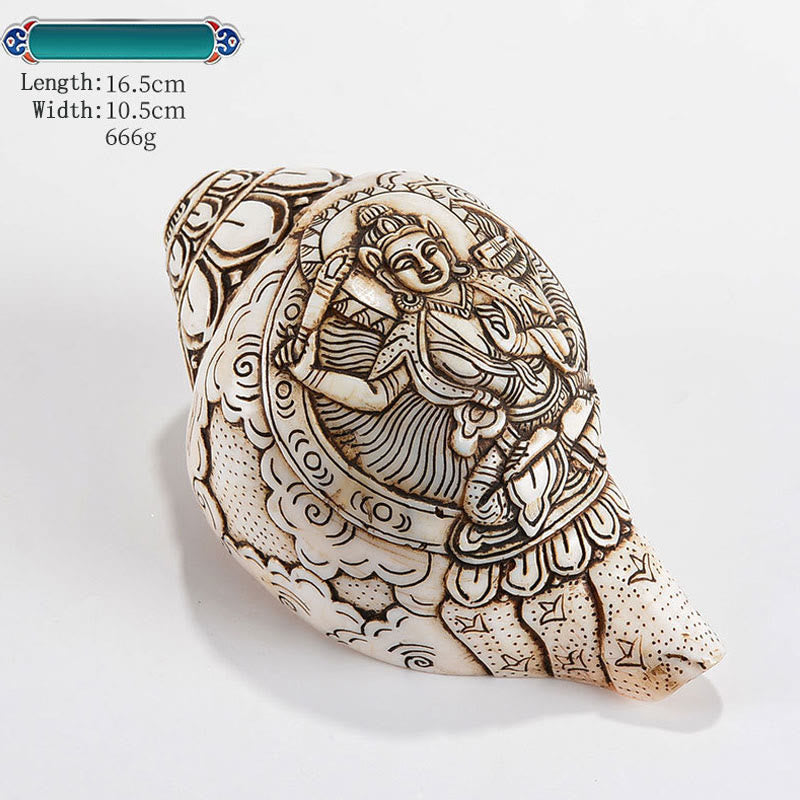 Tibetische handgemachte gravierte Shankha Buddha Avalokitesvara Conch Shell Reichtum Dekoration - Manjushri 16,5 x 10,5 cm - image 11