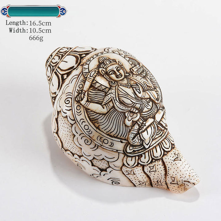 Tibetische handgemachte gravierte Shankha Buddha Avalokitesvara Conch Shell Reichtum Dekoration - Manjushri 16,5 x 10,5 cm - image 11