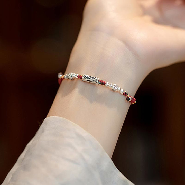Buddha Stones 925 Sterling Silber Luck Koi Fisch geflochtene bunte Schnur Armband Fußkettchen - image 4