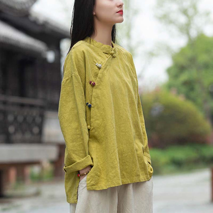 Buddha Stones Ramie Leinen Bluse Damen Shirt Top Chinesische Hanfu Stil Kleidung