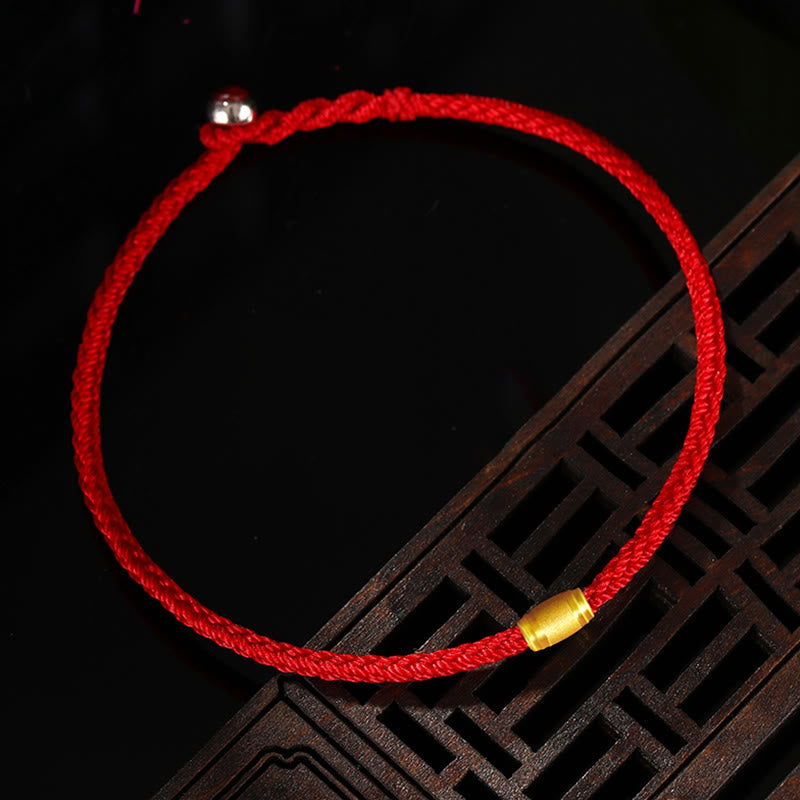 Buddha Stones 999 Gold Glücksperlen-Armband mit acht Fäden, Friedensknoten, rotes Seil