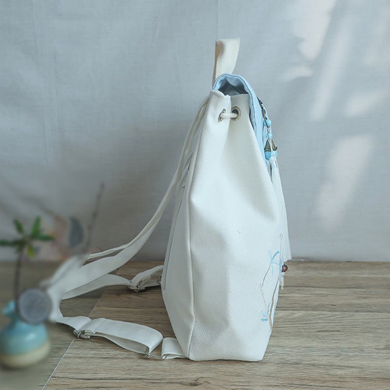 Handgemachter, bestickter Canvas-Rucksack mit Buddha Stones und großer Kapazität