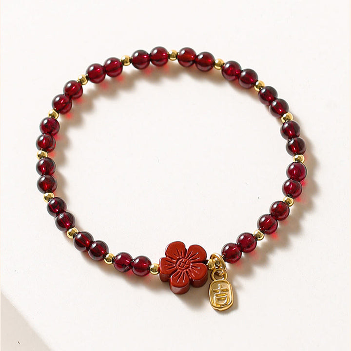 Buddha Stones 14K Gold Natürliches Granat-Zinnober-Blumen-Ruhe-Armband - image 2