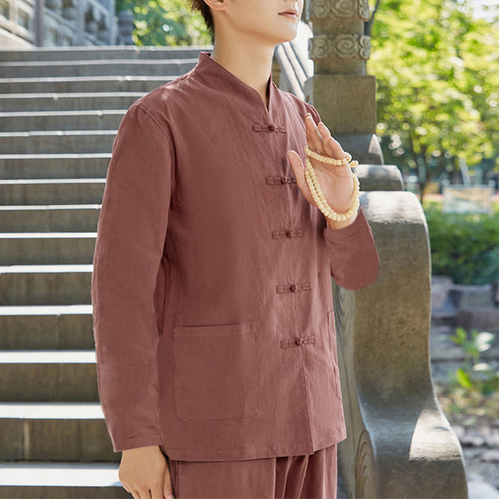 Spirituelle Zen-Praxis, Yoga, Meditation, Gebetskleidung, Baumwoll-Leinen-Herren-Set - Braun - US/ UK/AU48, EU58 (6XL) - image 6