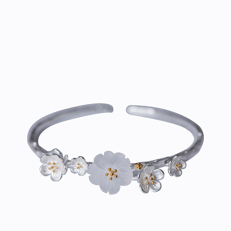 Buddha Stones 925 Sterling Silber Pflaumenblüten-Segen-Armband, verstellbarer Armreif - image 6