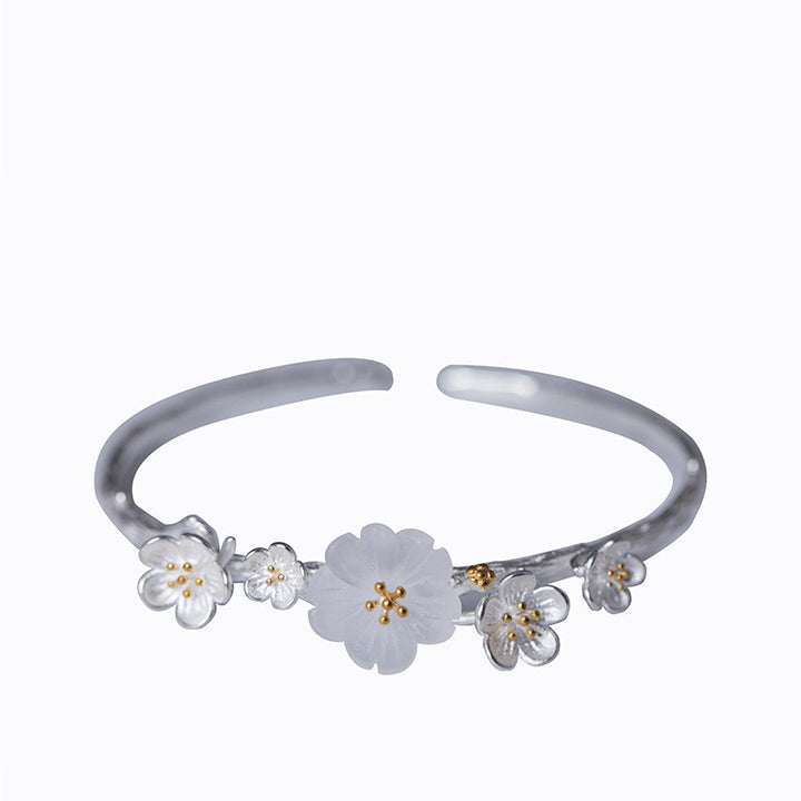 Buddha Stones 925 Sterling Silber Pflaumenblüten-Segen-Armband, verstellbarer Armreif - image 6