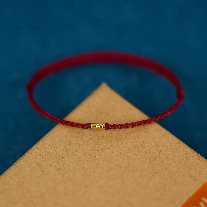 Buddha Stones 925 Sterling Silber Lucky Golden Bead Geflochtenes Armband Fußkettchen