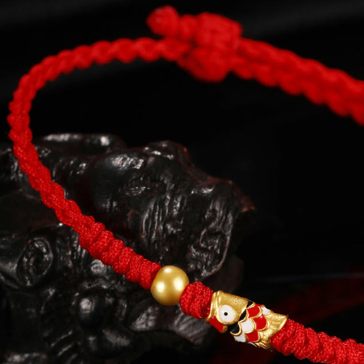 Buddha Stones 999 Gold Luck Koi Fisch Handgefertigtes geflochtenes Schnurarmband