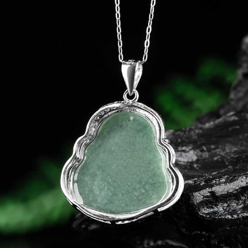Buddha Stones 925 Sterling Silber Lachender Buddha Jade Fülle Halskette Kettenanhänger - image 9
