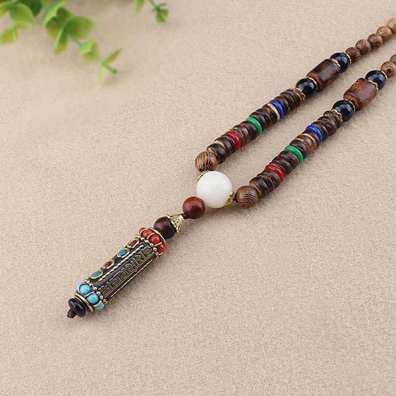 Buddha Stones Tibetische Om Mani Padme Hum Dzi Perle Wenge Holz Halskette Anhänger - image 5