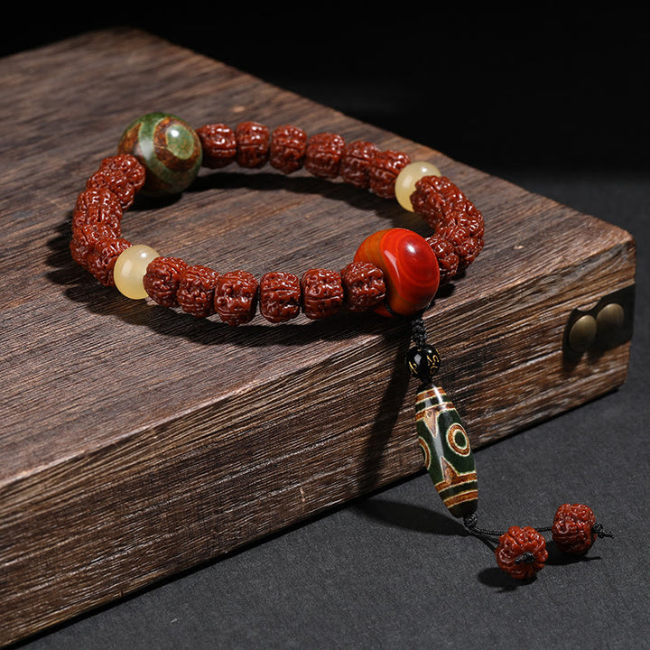 Buddha Steine Tibet Rudraksha Bodhi Samen Dzi Perle Glückskatze Tanzender Löwe Reichtum Armband Handgelenk Mala