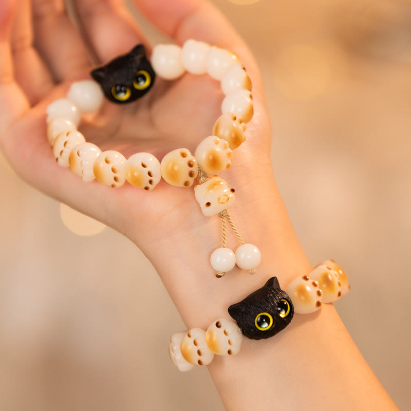 Buddha Stones Natürliches Bodhi-Samen-Armband aus rotem Sandelholz, schöne Pfote, glückliche Katze, Friedensarmband - image 2