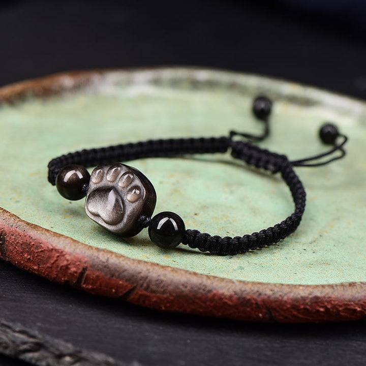Buddha Stones Natürlicher Silberglanz-Obsidian, Goldglanz-Obsidian, niedliches Katzenpfoten-Klauenschutzseil-Armband - image 9