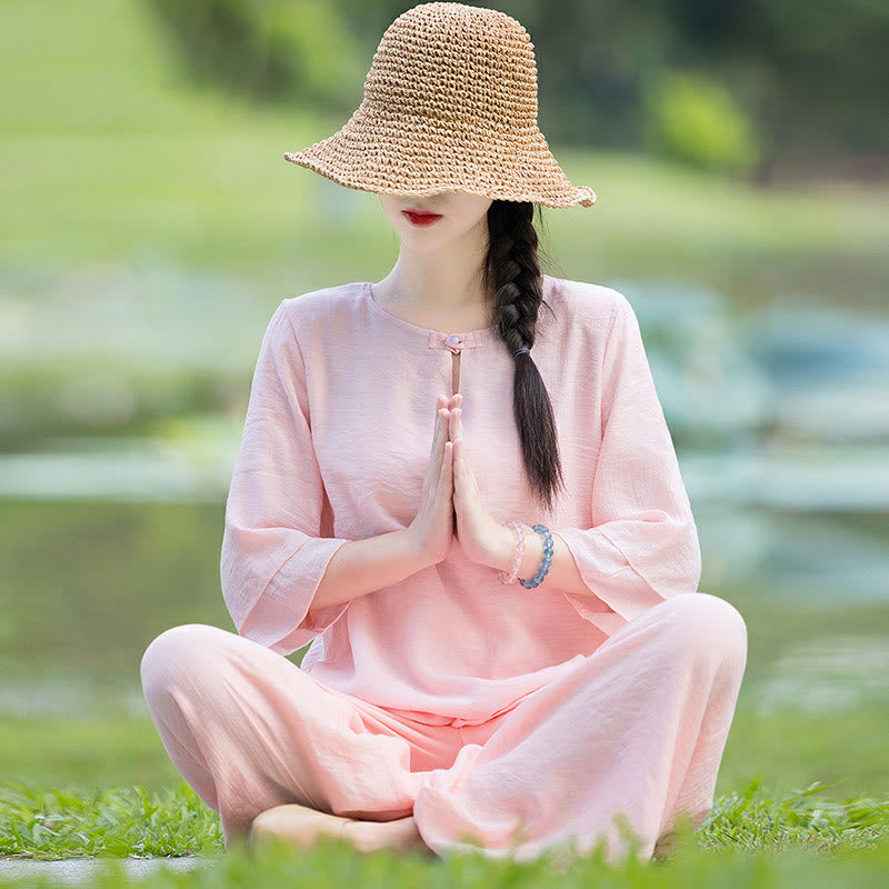 Tai Chi Meditation Gebet Zen Spirituelle Morgenpraxis Kleidung Damen Set - Rosa - US 8-10, UK/AU 12-14, EU 40-42 (2XL) - image 15